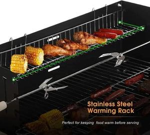 Portable garden barbeque positioned beside patio furniture