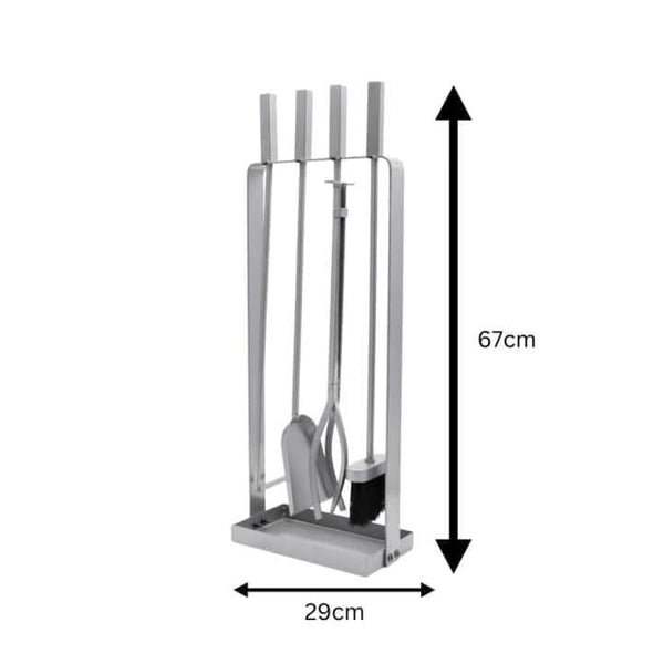 Steel fireplace tool set shown freestanding