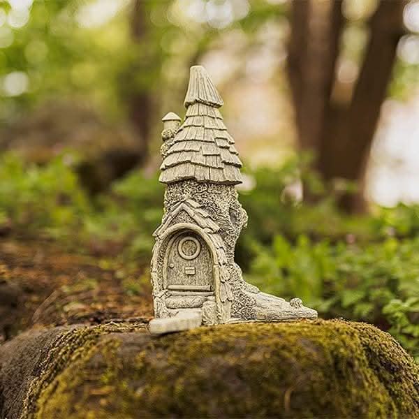 Stone effect fairy house garden ornament