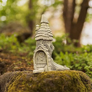 Stone effect fairy house garden ornament