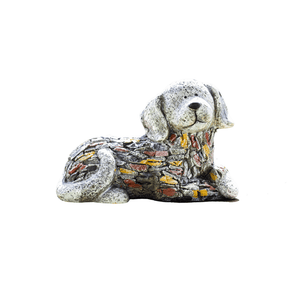 Freestanding dog statue displayed on patio