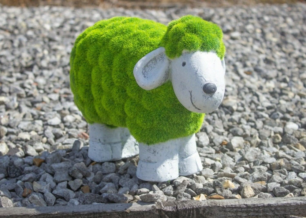 Stone and grass effect sheep garden ornament