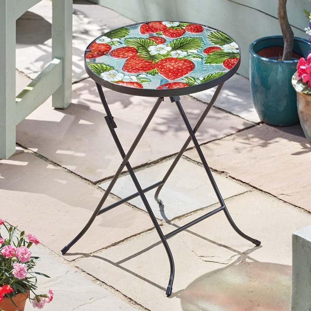 strawberry glass garden table