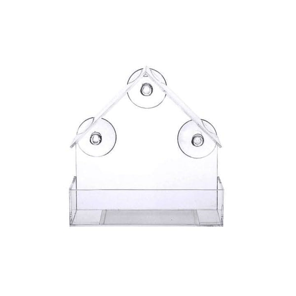 Clear bird feeder with three suction cups