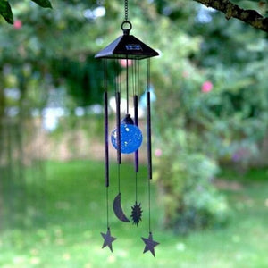 Sun moon and star wind chimes with solar LED light