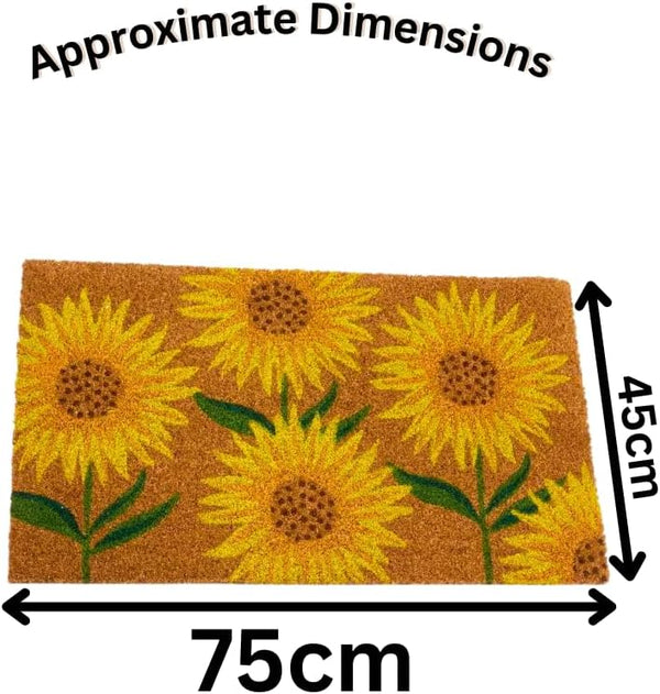 Natural coir entrance mat with sunflower design