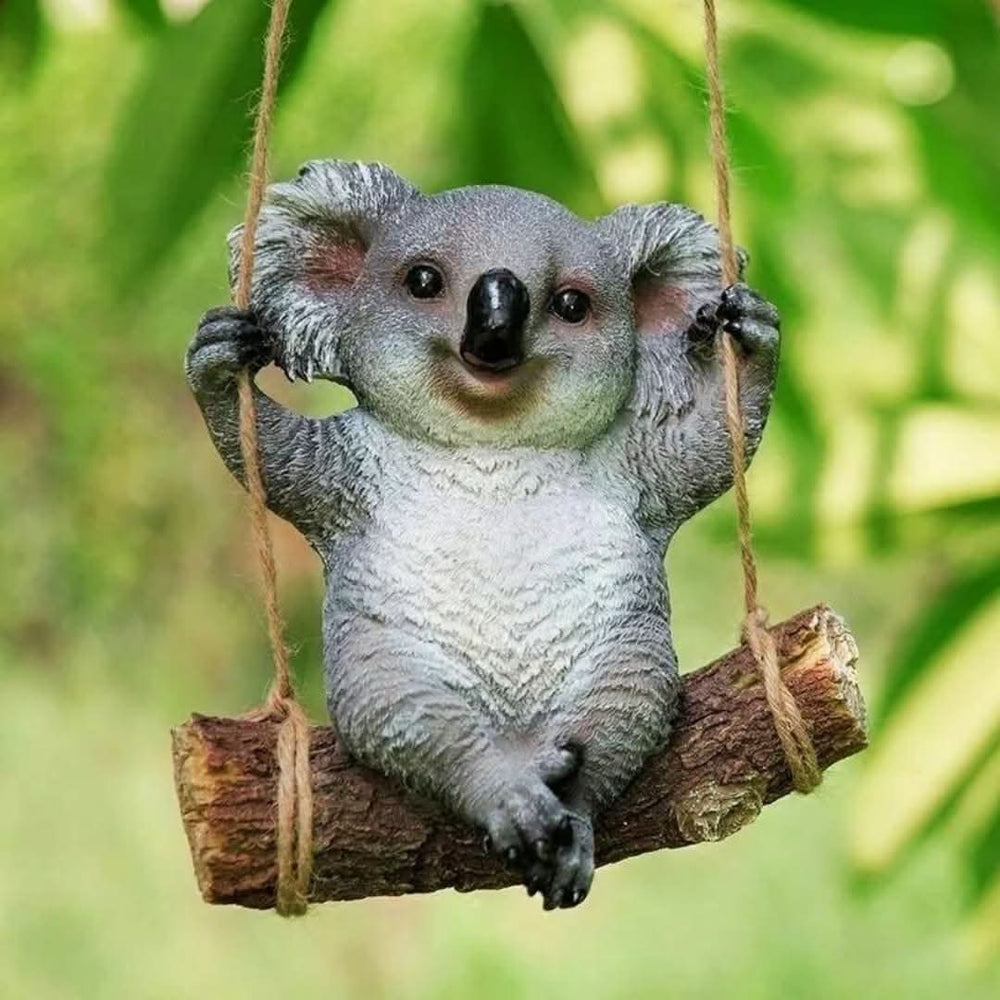 Swinging koala bear resin garden ornament
