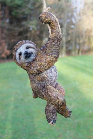 Swinging sloth resin garden ornament