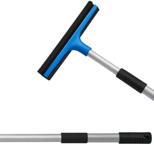 Telescopic window squeegee with sponge cleaner