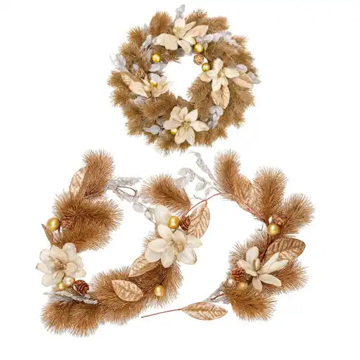 Decorative wreaths with floral and leaf elements on a white background