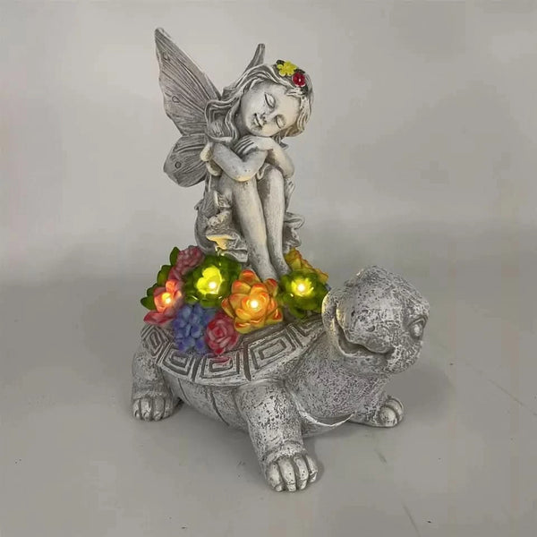 Resin tortoise solar ornament shown from front