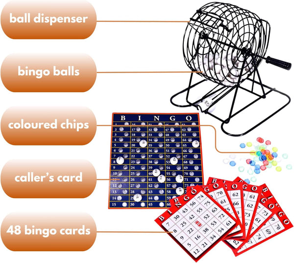 Portable bingo game for parties and community events.