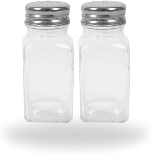 Traditional glass seasoning shakers with aluminium lids