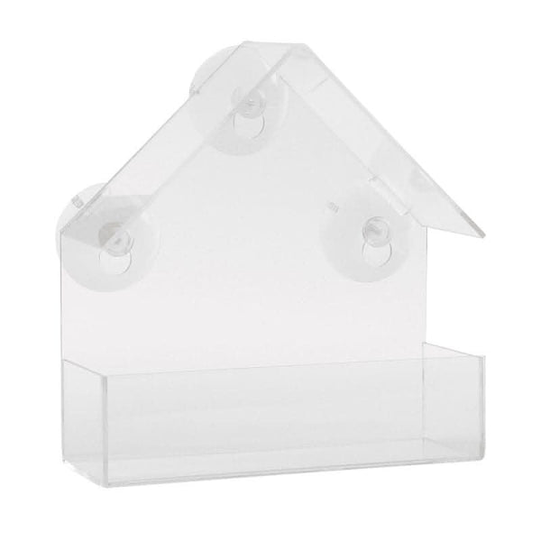 Window mounted wild bird feeder with integrated feeding tray