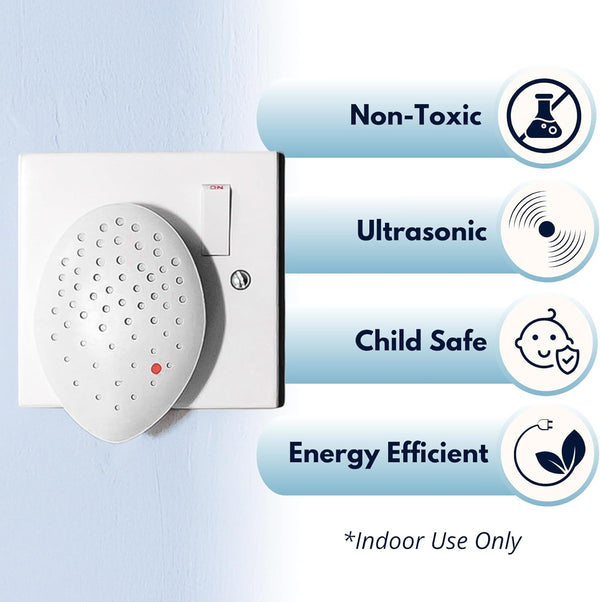 Indoor pest deterrent device operating from wall outlet
