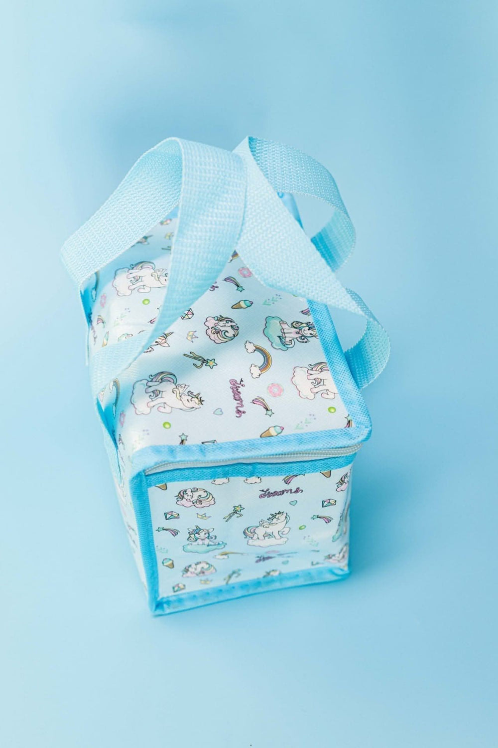 Blue unicorn insulated picnic cooler lunch bag with handles