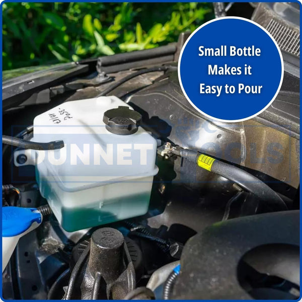 Engine antifreeze bottle with corrosion protection formula.