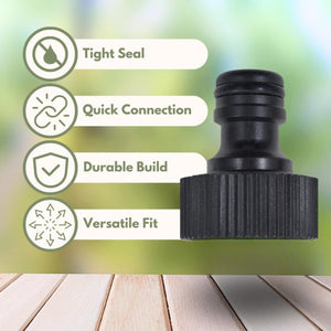 Universal BSP tap connector for garden hoses.
