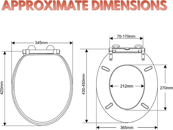 Universal white oval toilet seat with chrome hinges