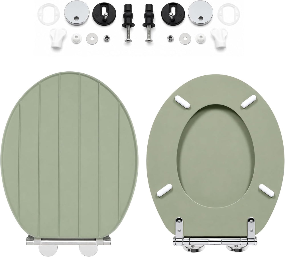 Sage green soft close MDF toilet seat with groove design