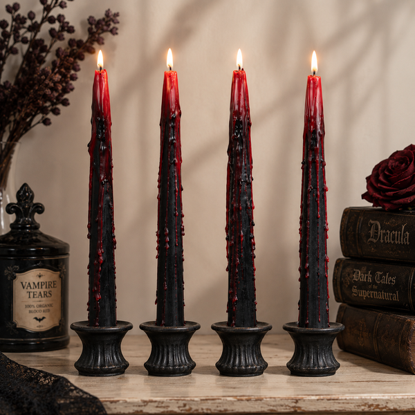 Unscented paraffin candles with dramatic blood detailing
