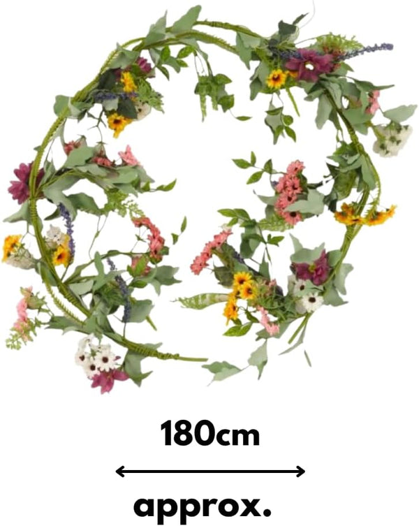 UV resistant floral garland decorating outdoor trellis area
