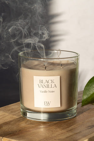 Large scented candle with vanilla spice and amber notes