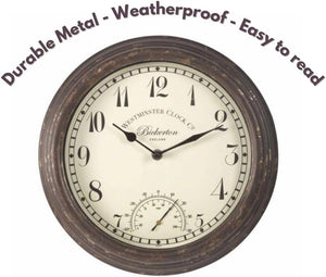 Analogue wall clock with integrated thermometer