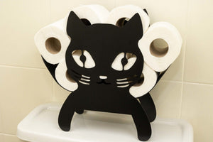 Black powder coated cat bathroom roll holder