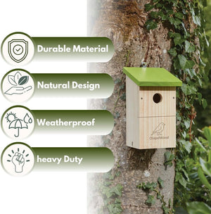 Traditional outdoor timber bird box