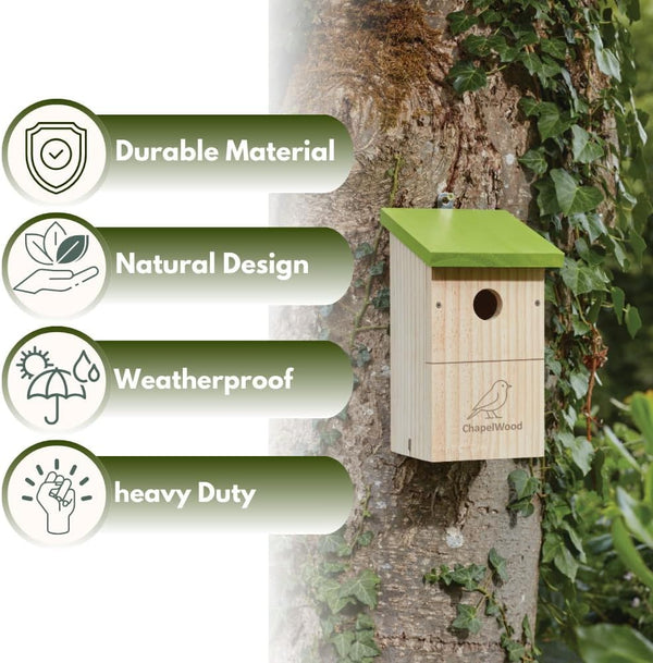 Traditional outdoor timber bird box
