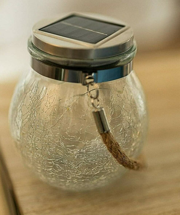 Warm white crackle glass solar light for outdoor dining areas