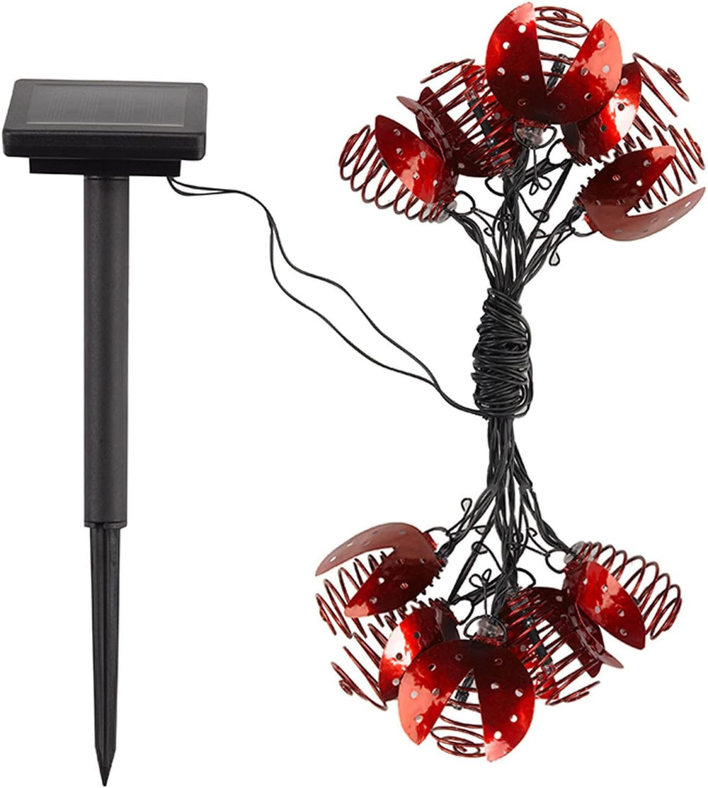 Set of 10 ladybird solar string lights with warm white LEDs