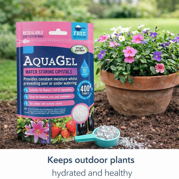 Moisture retaining crystals for garden beds