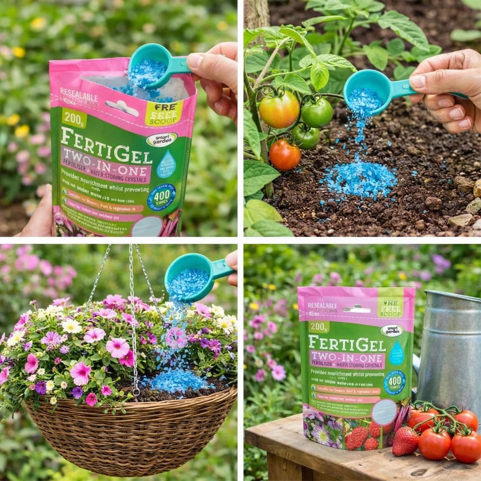 Moisture retaining fertiliser gel granules for healthy plant growth