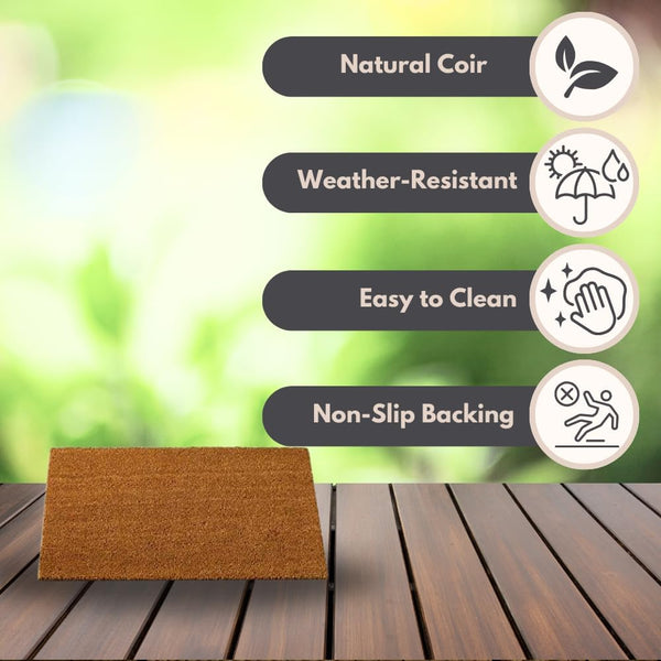 Natural coir dirt trap doormat for home.