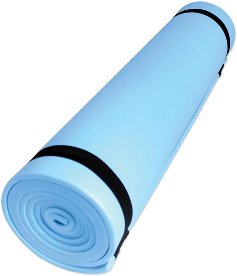 Blue waterproof foam yoga mat rolled up