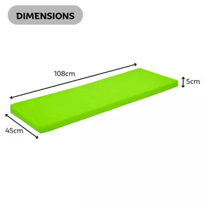 Padded light green cushion for two seater garden bench