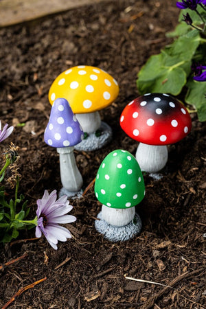 Resin fairy garden mushrooms with hand-painted details