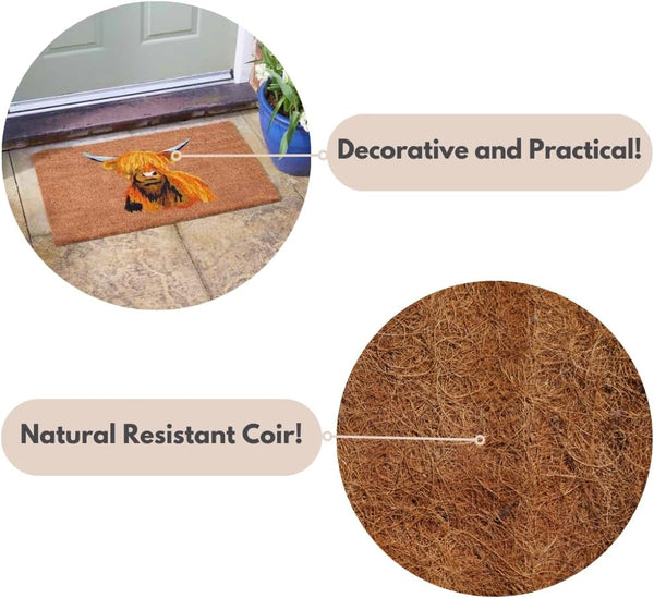 Rectangular coir mat for front entrance.