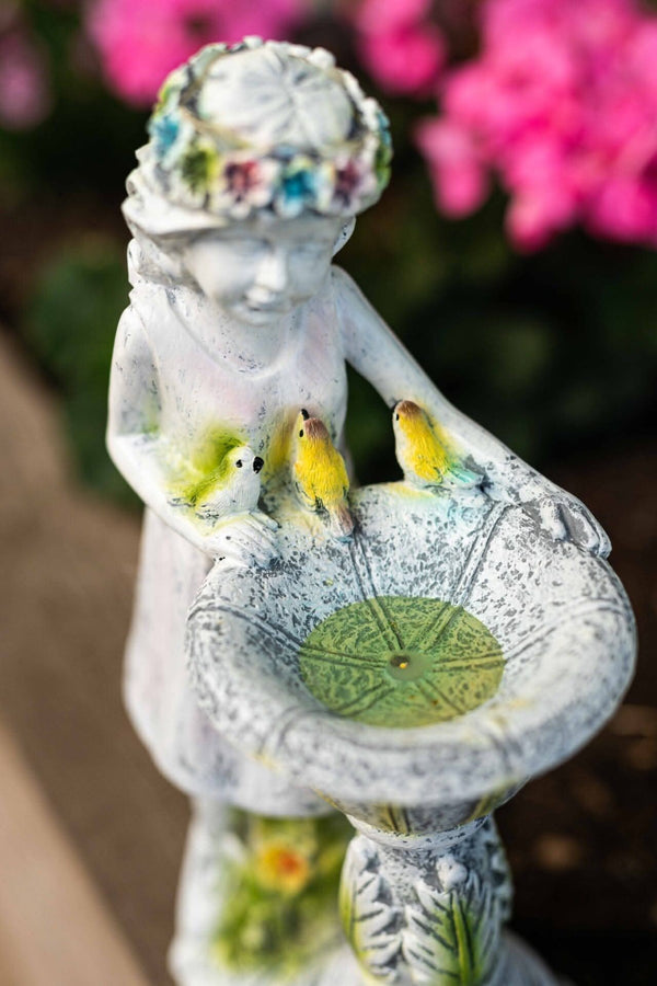 Stone effect fairy statue with birds