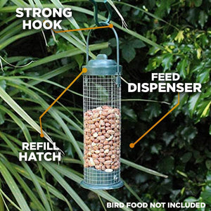 Weather-resistant peanut feeder for wild garden birds.