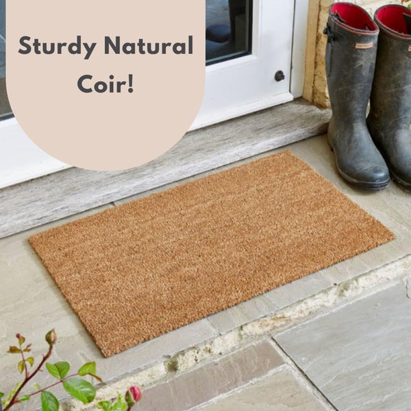 Rectangular coir mat with PVC backing.
