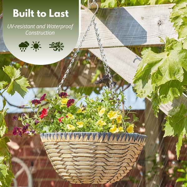Faux wicker hanging planter with liner