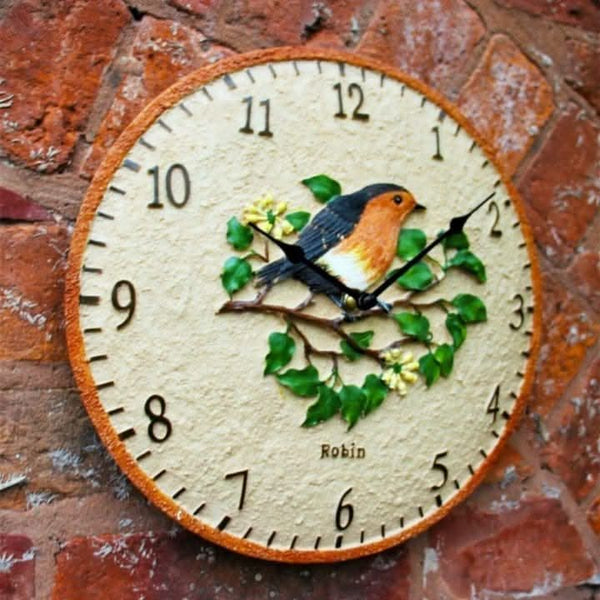 12 inch weather resistant robin garden clock