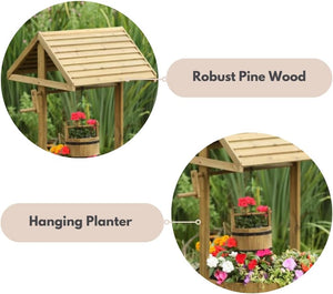 Weather-resistant wooden planter for seasonal flowers.