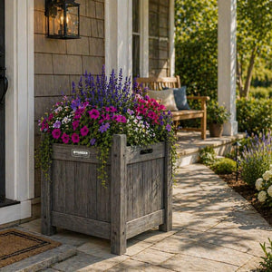 Rustic grey wooden planter for home and garden
