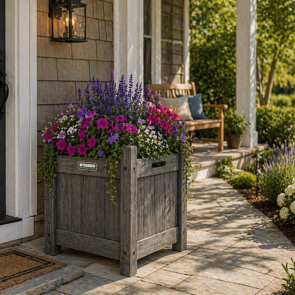 Rustic grey wooden planter for home and garden