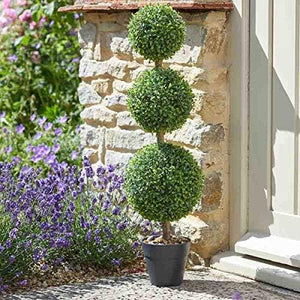 Triple ball faux boxwood trees for front door