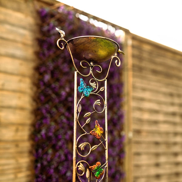 Decorative outdoor bird feeder bath